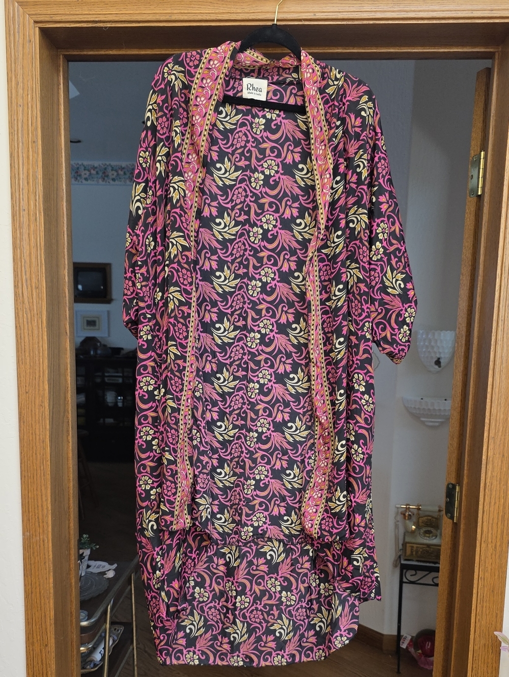 Rhea Costa Black & Pink Floral Kimono-Style Cape